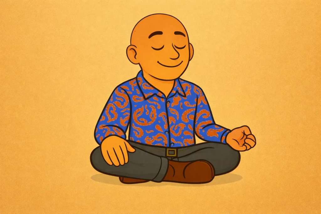 Illustration of David Hennessy practising relaxation while seated calmly