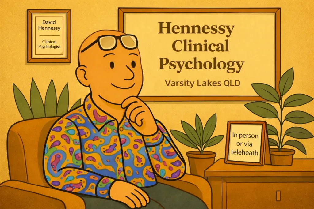 Illustration of David Hennessy, Clinical Psychologist, in his psychology practice